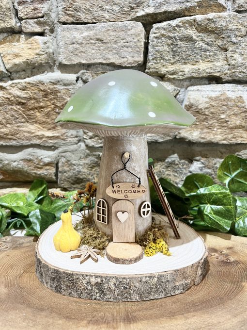 Green Mushroom Log Slice Fairy House Gourd