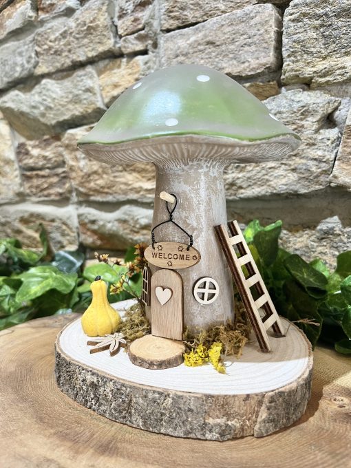 Green Mushroom Log Slice Fairy House Gourd - Image 2