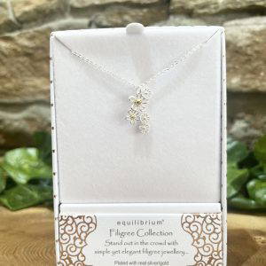 Filigree Daisy Drop Silver Necklace