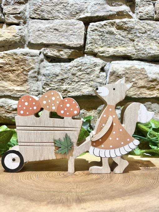 Wooden Fox With Toadstool Barrow