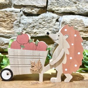 Wooden Hedgehog With Pumpkin Barrow