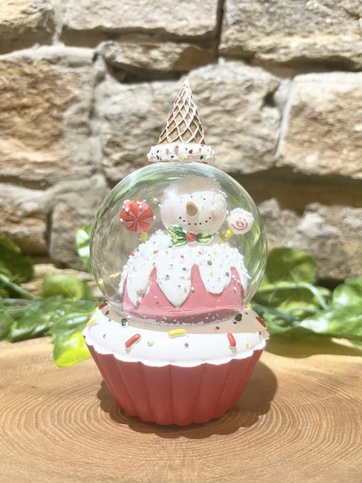 Cupcake Snowman Snowglobe Pink
