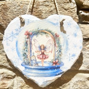 Decoupage Slate Heart Christmas Fairy
