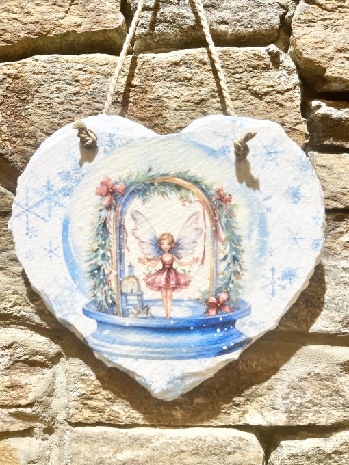 Decoupage Slate Heart Christmas Fairy