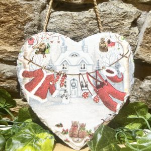 Decoupage Slate Heart Santas Washing Line