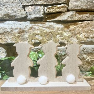 Wooden Reindeer Trio with Fluffy Tails