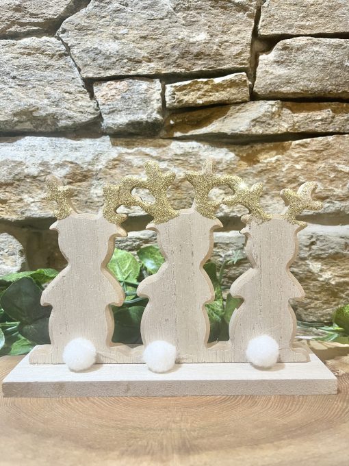 Wooden Reindeer Trio with Fluffy Tails