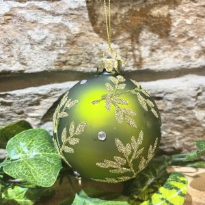 Green Glitter Leaf Glass Bauble