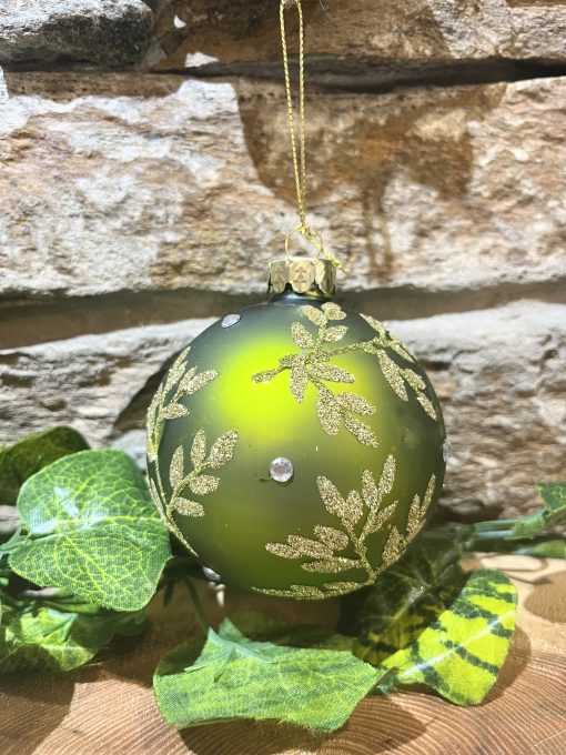 Green Glitter Leaf Glass Bauble