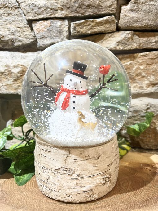 Snowman With Red Bird Snow Globe Large