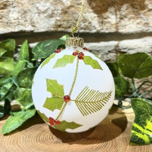 Glitter Holly Bauble White