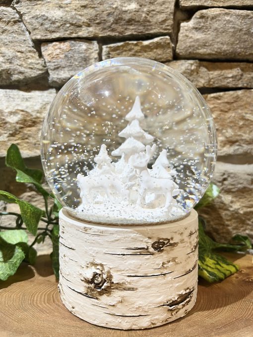 White Snowy Deer Snow Globe Large