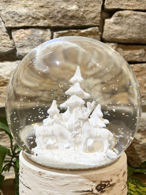 White Snowy Deer Snow Globe Large - Image 2