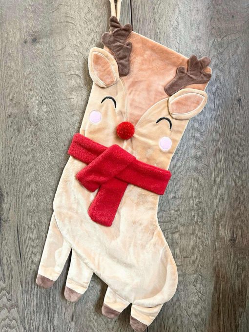 Rudolph Reindeer Velvet Stocking