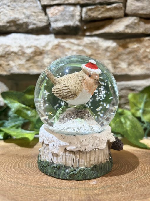 Little Robin Snow Globe Santa Hat