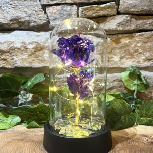 Light Up Rose Glass Dome Purple