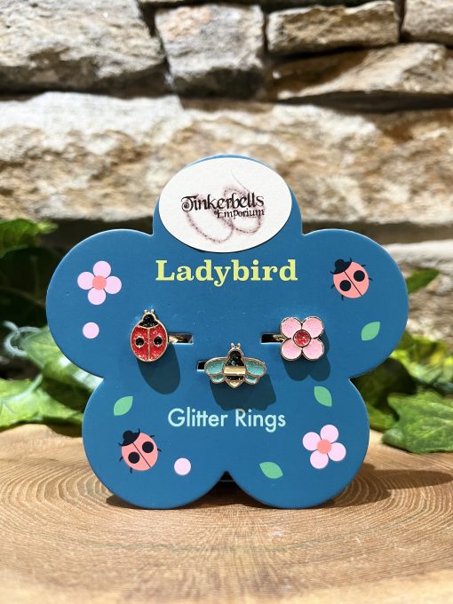 Glitter Rings Set Ladybug Bee & Flower