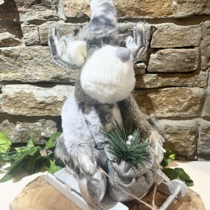 Large Fluffy Reindeer On Wooden Sleigh