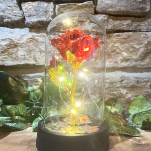 Light Up Rose Glass Dome Red