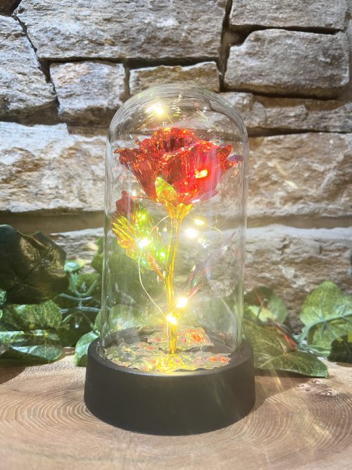 Light Up Rose Glass Dome Red