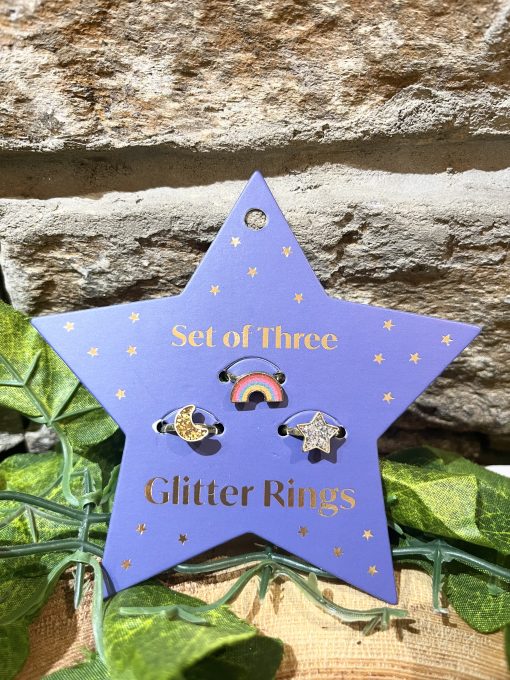 Glitter Rings Set Rainbow Moon & Star