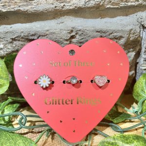 Glitter Rings Set Flower & Heart