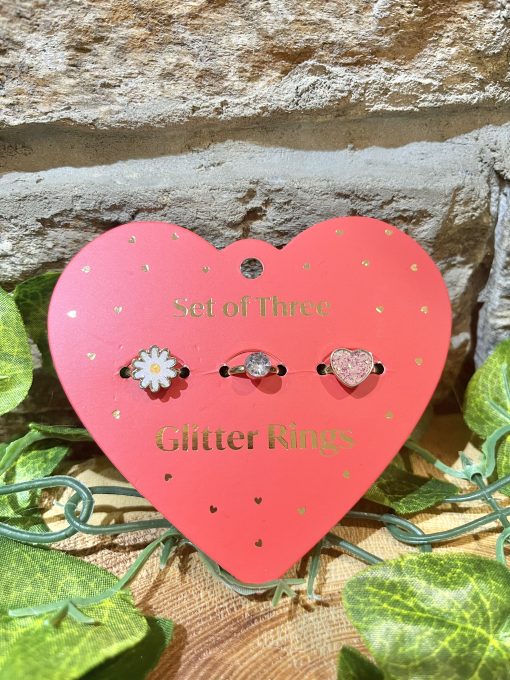 Glitter Rings Set Flower & Heart