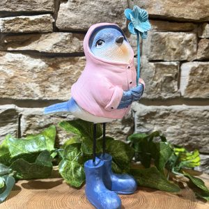 Blue Bird In Pink Raincoat