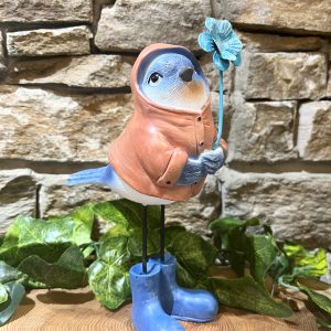 Blue Bird In Orange Raincoat