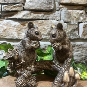 Bronze Field Mice Pair On Branch