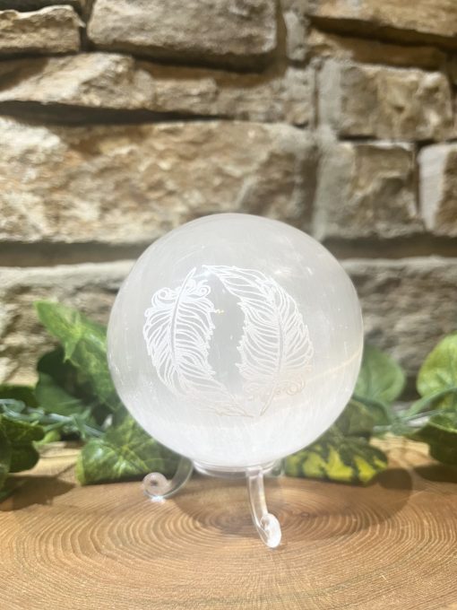 Selenite Crystal Sphere White Feathers