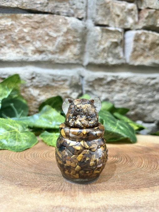 Tiger Eye Crystal Bear In Honey Pot