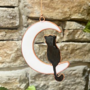 Black Cat On Moon Suncatcher