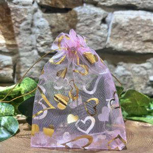 Pink Heart Organza Bag 10cm