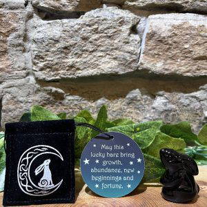 Lucky Moon Gazing Hare in Velvet Pouch