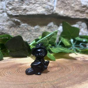 Obsidian Crystal Cat On Broomstick