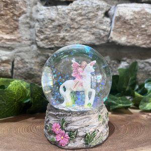 Fairy with Unicorn Snow Globe Pink