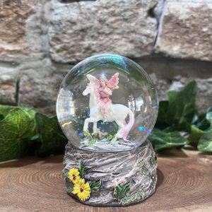 Fairy with Unicorn Snow Globe Yellow