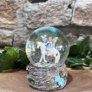 Fairy with Unicorn Snow Globe Blue