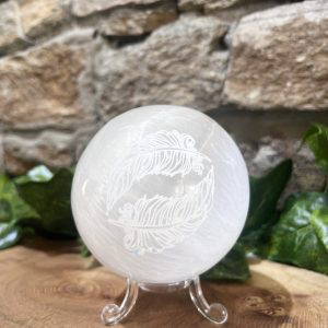 Selenite Crystal Sphere White Feathers