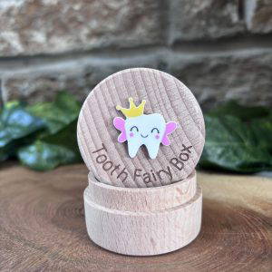 Wooden Tooth Fairy Box Pink Crown