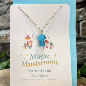 Magic Mushroom Aura Crystal Necklace Blue
