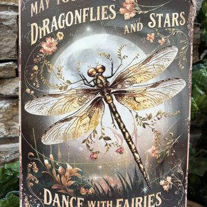 Dragonfly Fairy Moon Metal Sign