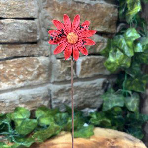 Ladybug Flower Stake Red