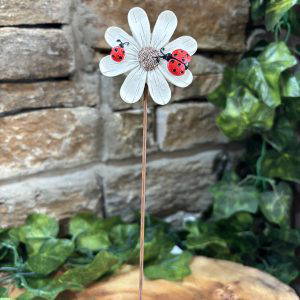Ladybug Flower Stake White