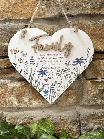 Family Roots Wooden Heart Plaque
