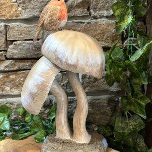 Robin On Mushrooms Ornament