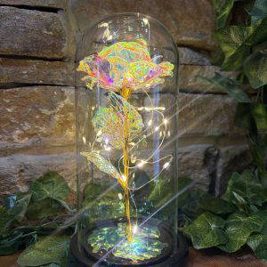 Light Up Rose Glass Dome White