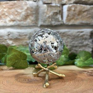 Pyrite Crystal Sphere & Cross Bones Stand