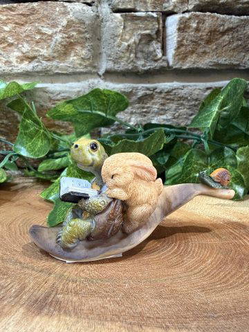 Turtle & Bunny On Leaf Ornament